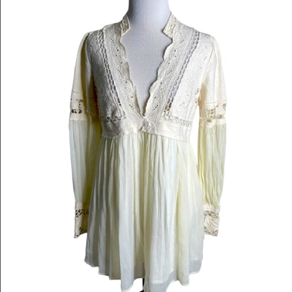 FREE PEOPLE In Dreamland Cutwork Mini Dress - Embroidered in Ivory - Picture 5 of 5